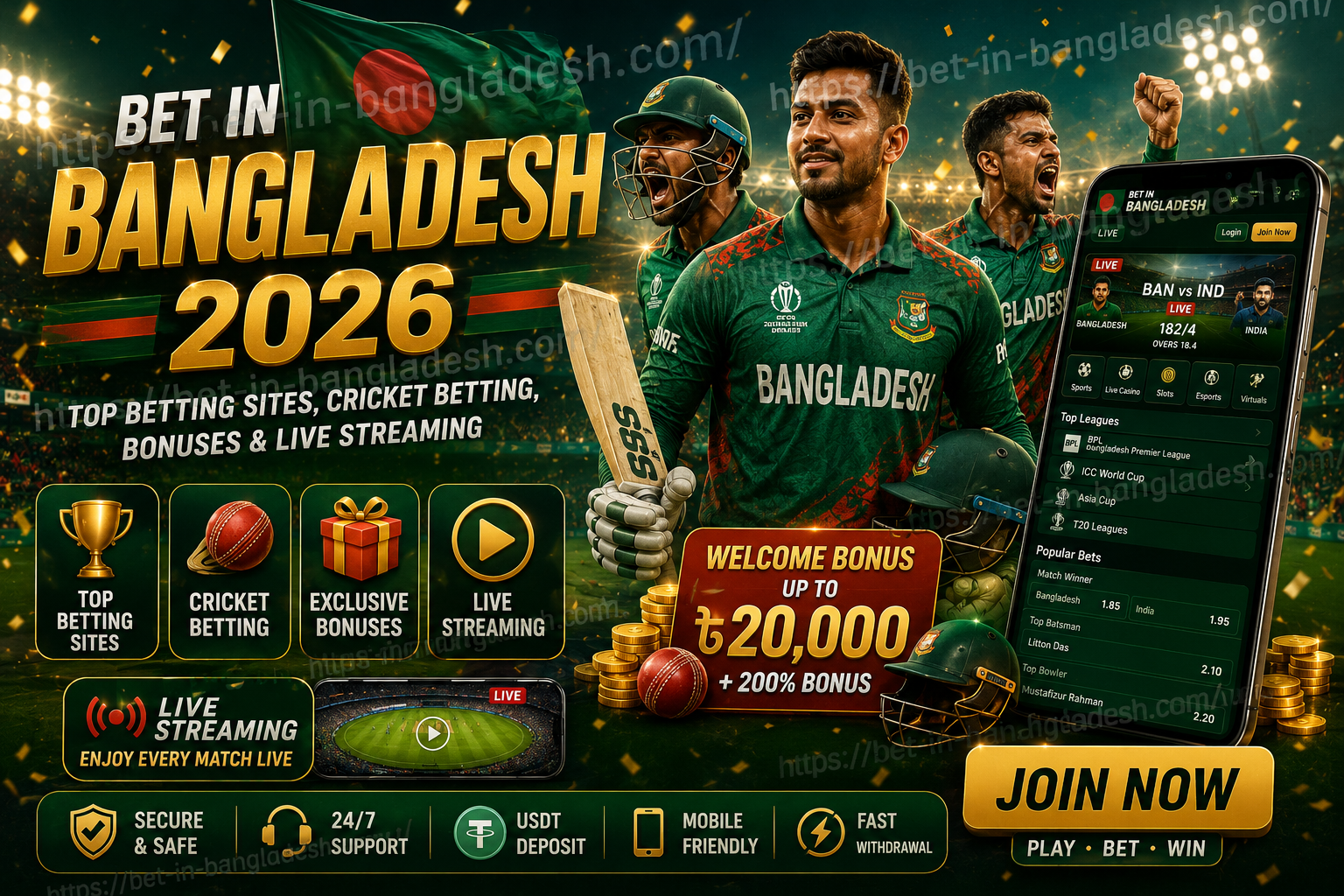 Bet in Bangladesh 2026 | Top Betting Sites, Cricket Betting, Bonuses & Live Streaming