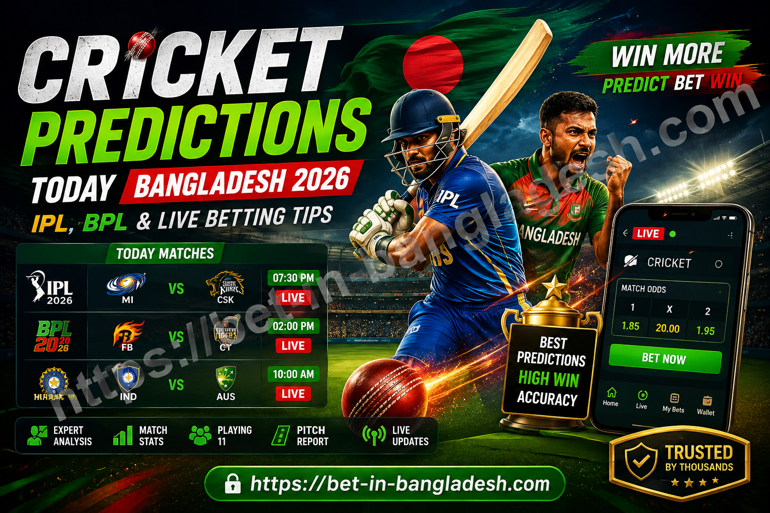 🏏 Cricket Predictions Today Bangladesh 2026 🔥 IPL, BPL & Live Betting Tips | আজকের ক্রিকেট প্রেডিকশন