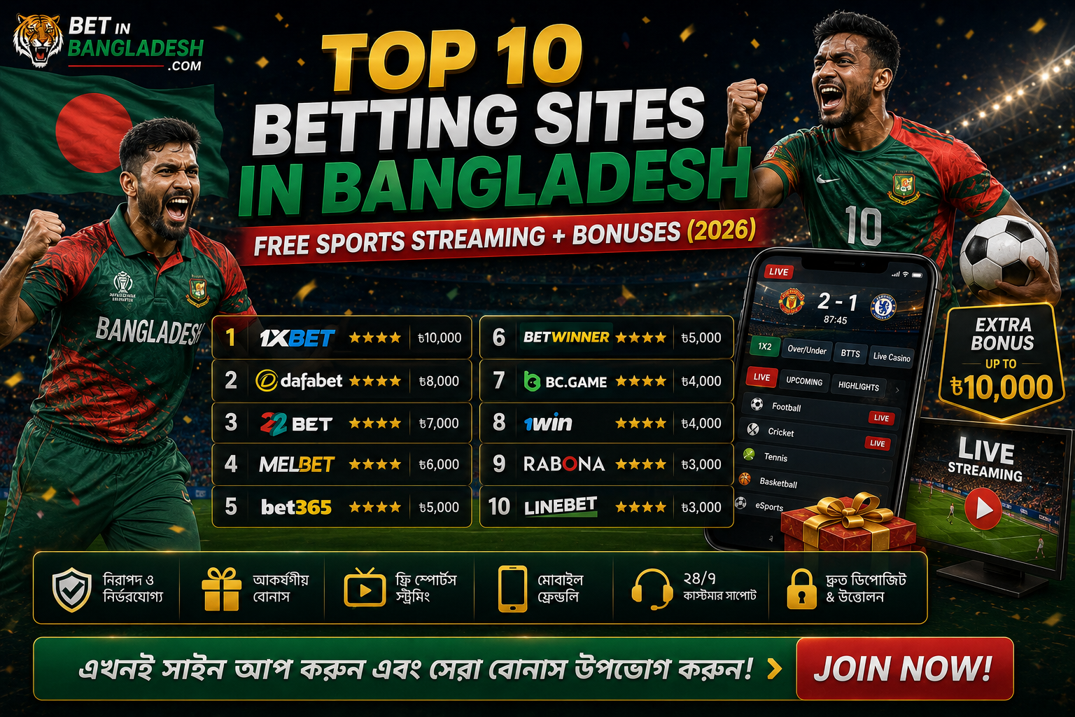 Top 10 Betting Sites in Bangladesh ⚽ Free Sports Streaming + Bonuses | বাংলাদেশে টপ ১০ বেটিং সাইট