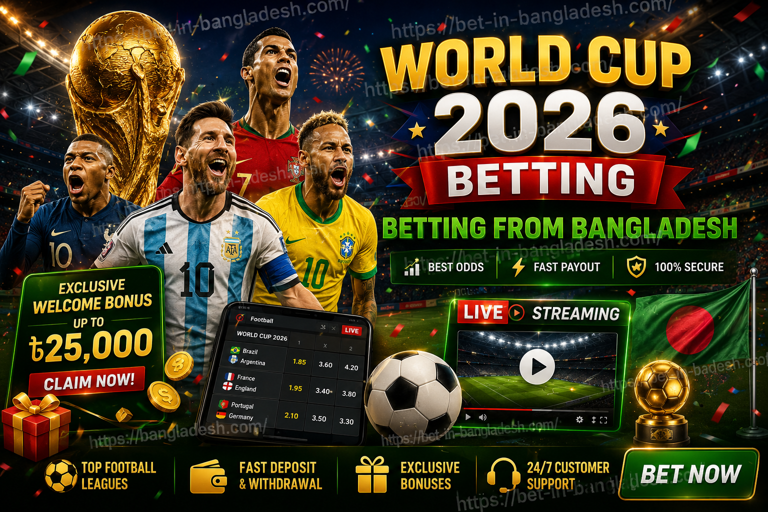 World Cup 2026 Betting Bangladesh Football Bonus, Live Streaming & বিশ্বকাপ বেটিং গাইড